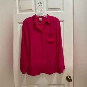 Chico’s Long Sleeve Button Up Chiffon Hot Pink Office Size 0 US 4/6 Small